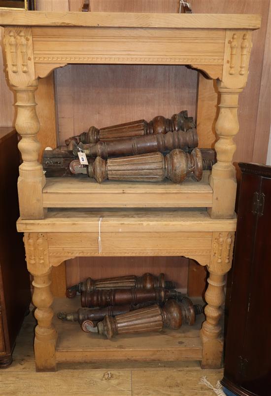 A pair of pine two tier serving tables W.96cm